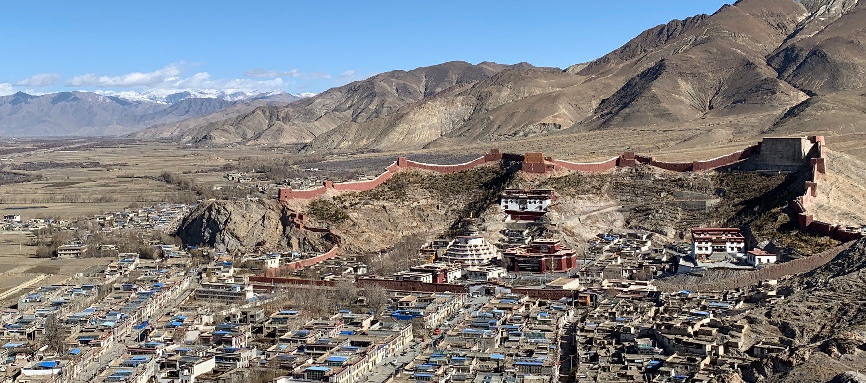 Panoramic view of the city of Gyantse, Tibet.