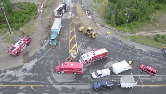Tanker truck rolled over at the intersection of the Alaska Highway and North Klondike Highway in Whitehorse.
