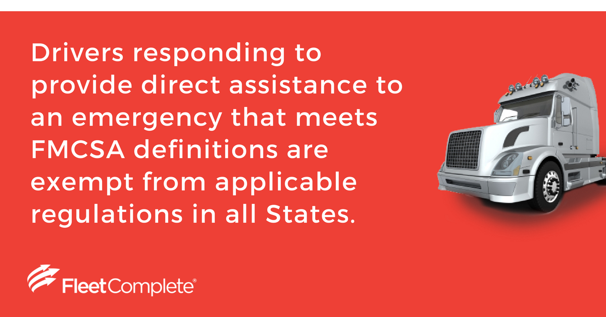 Drivers responding to provide direct assistance to an emergency are exempt from certain regulations.