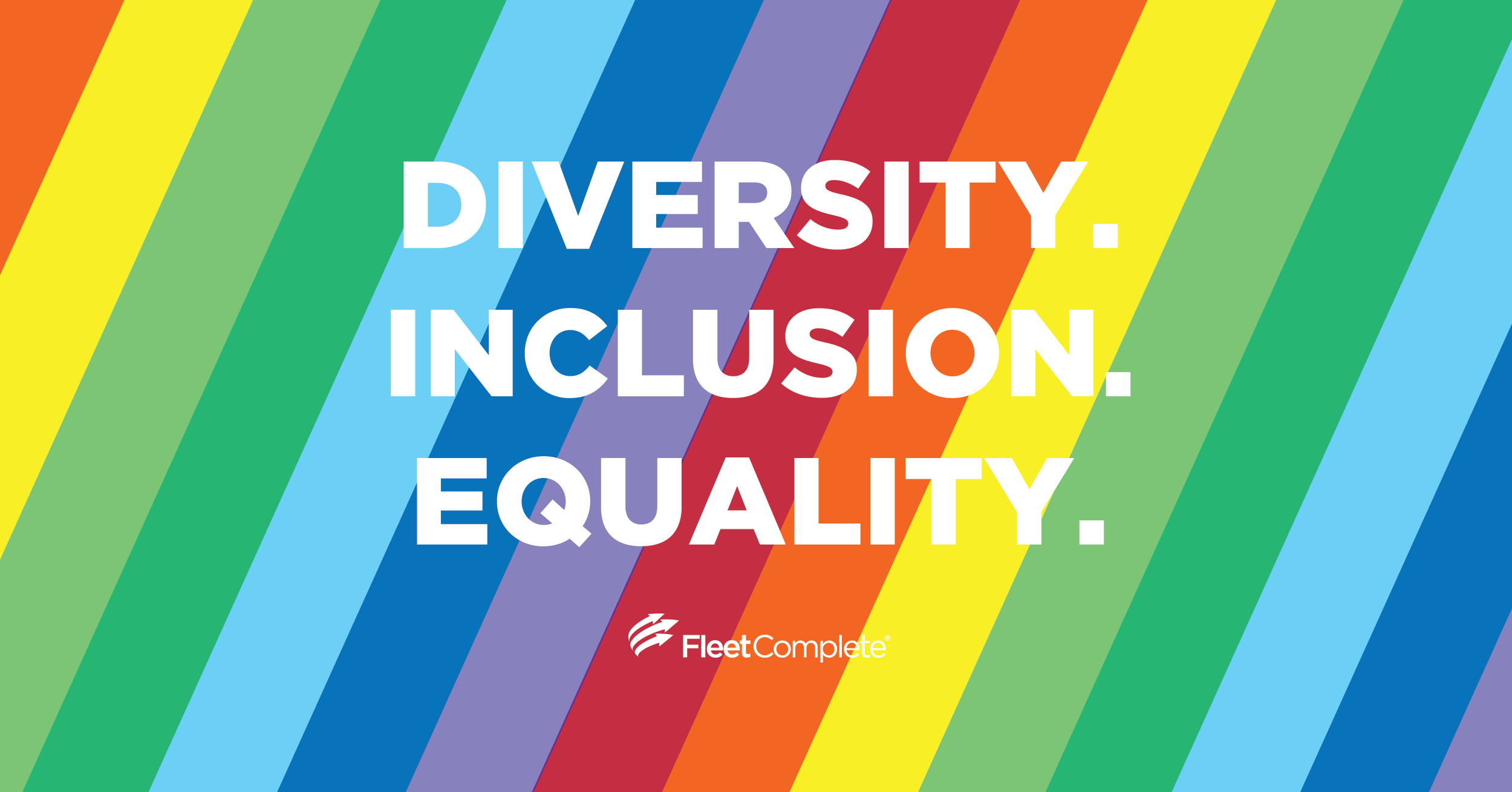 Diversity. Inclusion. Equality on a rainbow background.