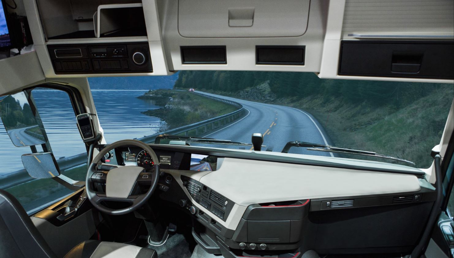 Self-driving truck cabin.